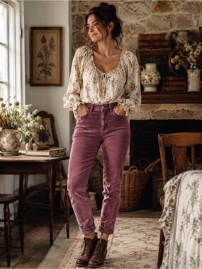 Vintage Rewash Crushed Violetta Corduroy Velvet High Rise Skinny Pants